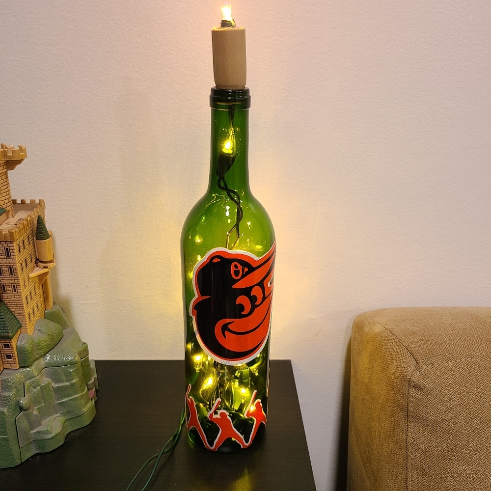 Baltimore Orioles fairy light lighted wine bottle